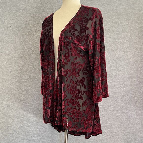 Espresso Sheer Floral Velvet Burnout Cardigan Size M Witchy Whimsigoth Vamp Goth - Picture 3 of 10